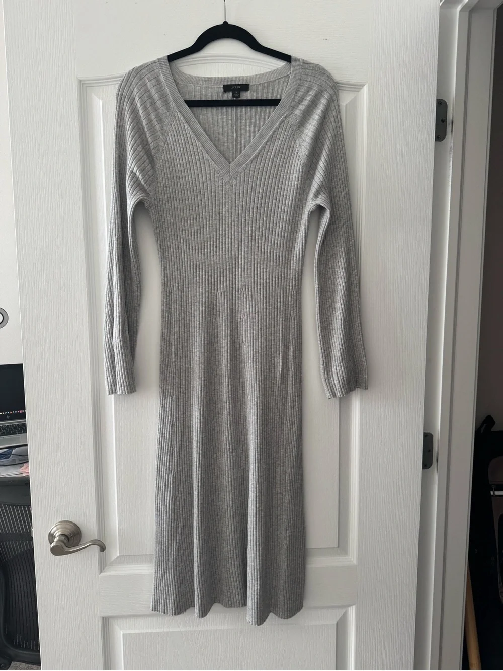 J. Crew Light Gray Ribbed V-Neck Sweater Dress